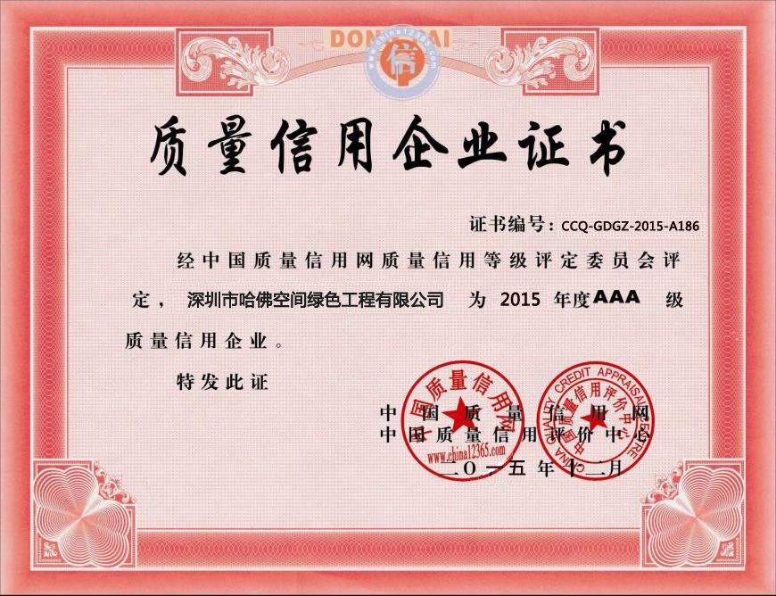 質(zhì)量信譽(yù)企業(yè)證書
